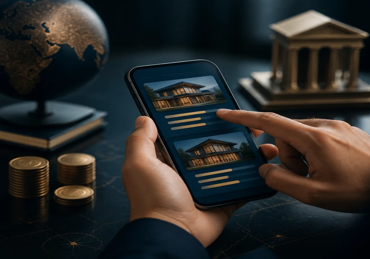 Close-up of hands comparing two loan offers on a smartphone screen, highlighting interest rates and monthly payments.