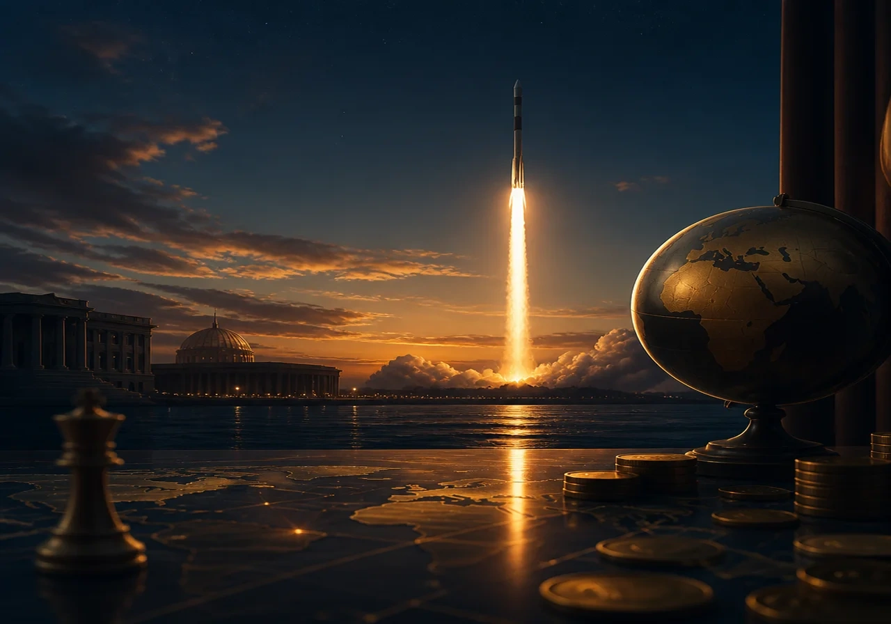 SpaceX Falcon 9 rocket launching at dusk with trail of light