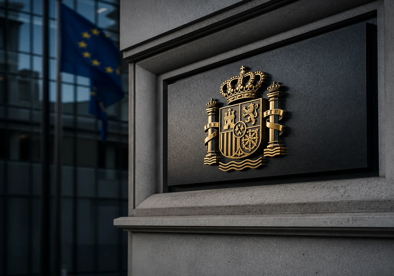 A photograph of the Spanish Ministry of Consumer Affairs building in Madrid, with a sign visible.