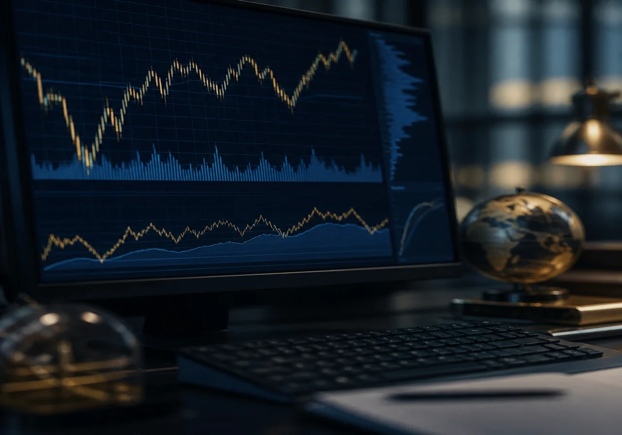 Close-up of a computer monitor displaying financial graphs and the SPCX ticker symbol, with a keyboard in the foreground.